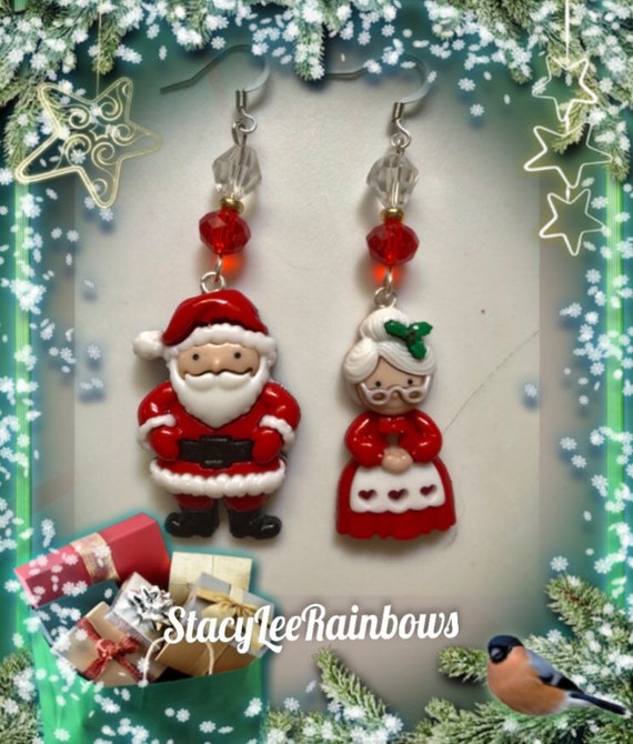 Christmas Earrings Christmas Jewelry Jewellery Santa Mrs Claus