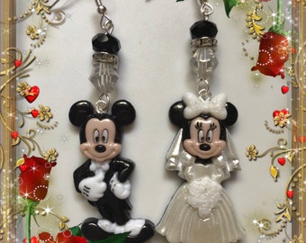 Mickey and Minnie Wedding Dangle Earrings, Disney Bridal Jewelry