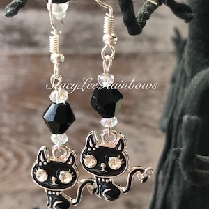 Black Cat Dangle Drop Earrings Black Cat Jewellery Jewelry Womens Earrings Earings