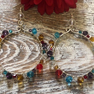 Crystal Hoop Earrings,, Silver Wire Hoop Earrings, Earings, Crystal Hoop Earrings,Womens Jewelry Jewellery, Wire Wrapped Earrings