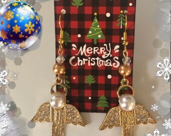 Pendientes navideños de ángel de cristal, regalo navideño