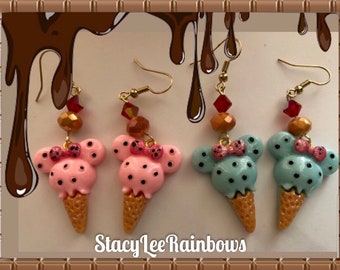 Minnie Mouse Dangle Earrings, Minnie Mouse Inspired Earrings, Plastic Earrings,  Ice Cream Cone Earrings,  Kawaii Minnie Earrings