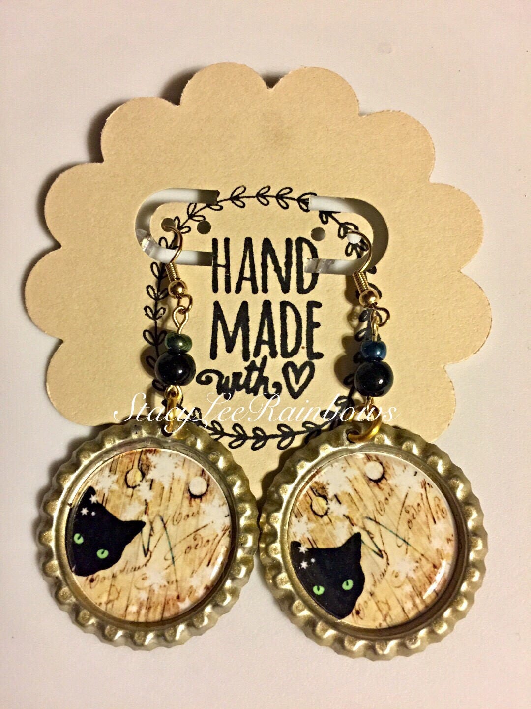 Black Cat Bottle Cap Earrings Recycled Bottlecap Jewelry Etsy