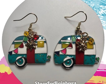 Whimsical Camper Dangle Earrings, Camping Jewelry Gift