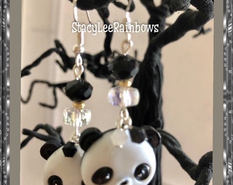 Panda Bear Dangle/Drop Earrings, Panda Earrings, Stocking Gift, Birthday Gift, Panda Jewelry, Nylon Plastic Earrings