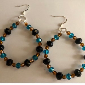 Silver Crystal Hoop Earrings, Dangle Earrings, 2 Inch  Hoop Earrings, Multi Colored Crystal Dangle Hoop Earrings, Mother’s Day Gift