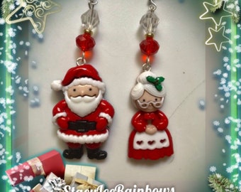 Christmas Earrings  Christmas Jewelry Jewellery Santa & Mrs Claus
