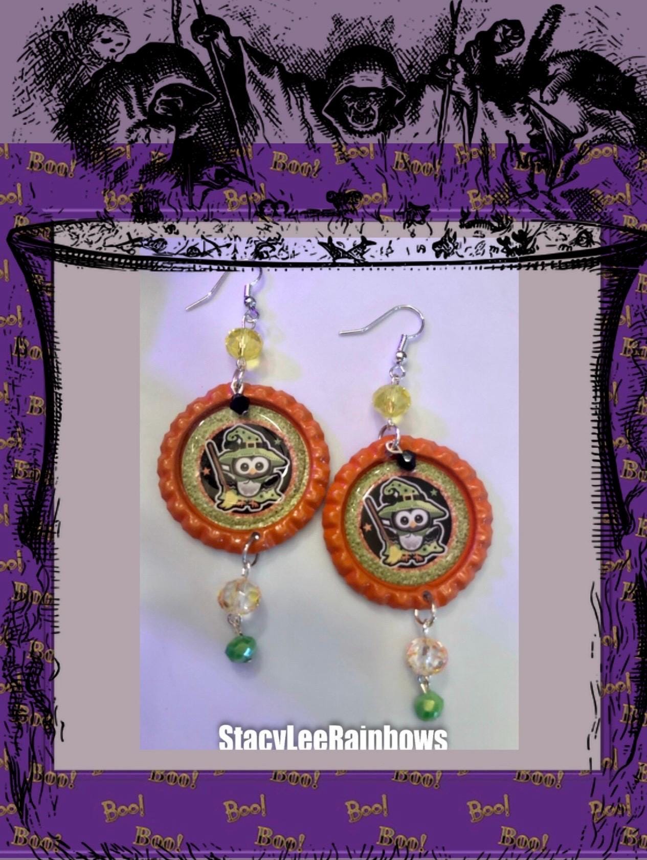 Owl Halloween Earrings, Halloween Owl  Dangle Earrings, Halloween Jewelry, Halloween Costume, Bottle