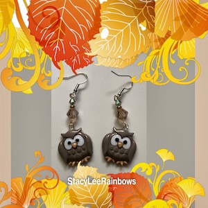 Owl Earrings, Owl Dangle Earrings, Owl Jewelry, Fall Earrings, Cute Earrings, Nylon/Plastic Earrings