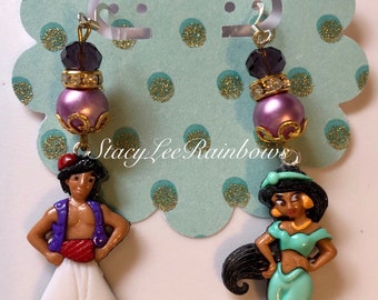 Aladdin Jasmine Earrings, Recycled Button Disney Jewelry