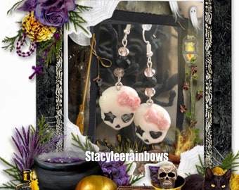 Halloween Earrings, Skull Earrings, Skeleton Jewelry, Cute Skull Earrings, Halloween Girl Skull Dangle Earrings, Halloween Jewelry