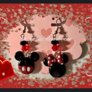 Disney Mickey & Minnie Earrings, Plastic Nylon Earrings , Disney Vacation Jewelry, Disney Earrings , Dangle Earrings