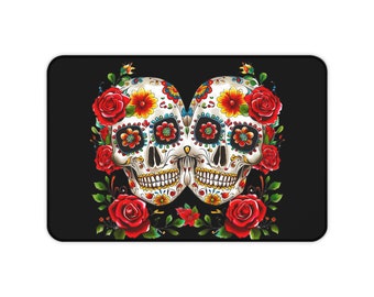 Sugar Skull Desk Mat, Floral Calavera Mousepad, Gaming Mat
