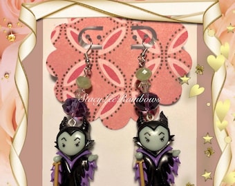 Handmade Maleficent Earrings, Beaded Disney Villain Jewelry