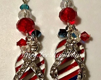 Patriotic Flip Flop Dangle Earrings, July 4th Jewelry