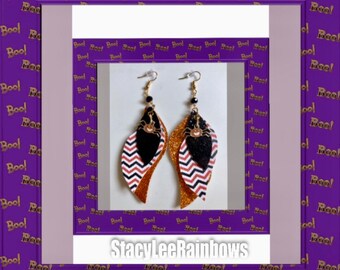 Halloween Spider Faux Leather Dangle Earrings