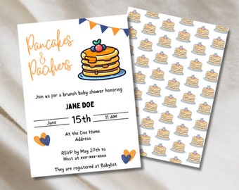 Pacifiers & Pancakes Brunch Baby Shower Invite | Gender-Neutral, Breakfast Theme, Bacon and Eggs, Sprinkle | Printable and Customizable