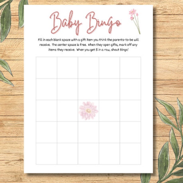 Baby Shower or Sprinkle Bingo Game Printable | Baby in Bloom | Spring Flowers | Digital Print at Home