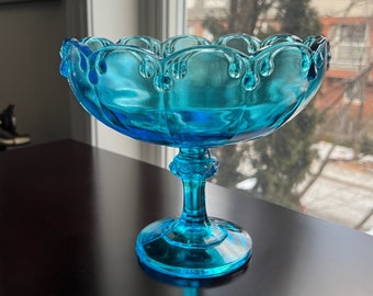 Capri Blue Compote Bowl, Indiana Glass Company, footed pedestal bowl, glass anniversary gift for her, vintage wedding centrepiece idea