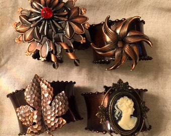 Vintage Bronze Napkin Rings with Cameo