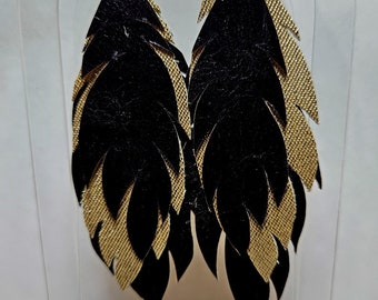 Layered Leather Earrings: Hand Cut Gold Shadow Dangle Earrings