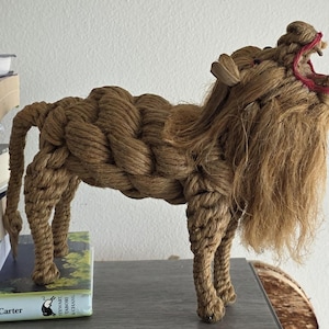 Vintage Danish Modern jute rope lion sculpture toy MCM