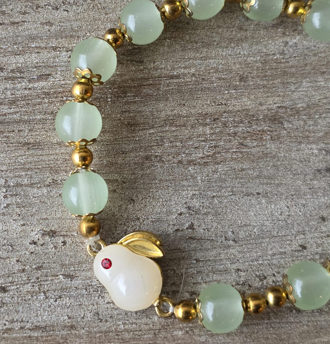 Jade Rabbit Charm Jade or Aventurine Rabbit Charm Beaded Stretch Bracelet Chinese Year of ...
