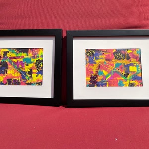 Framed abstract cold wax pair of paintings!  Originals!