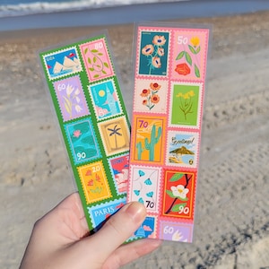 Travel Flower Postage Stamp Bookmark - Summer Fall Autumn - Paris London - Plant Cactus - Desert Tropical Vacation - Colorful Cute Fun Gift