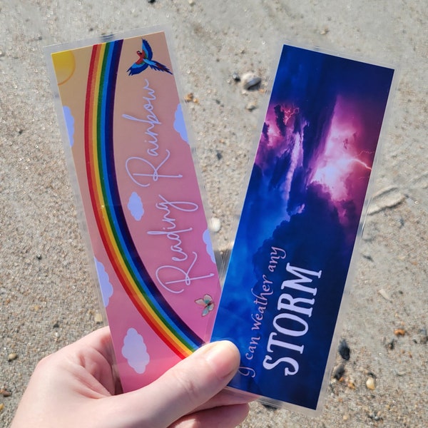 Spring Bookmarks Positive Weather Rainbow Storm Colorful Bird Butterfly Nature Quote Clouds Sky Lightning