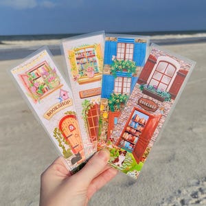 Bookshop Cafe Bookmarks Village Bookstore Cute Dog Cozy Bookish Vacation Cat Vintage Summer Travel Bookclub Cobblestone Street Coffee
