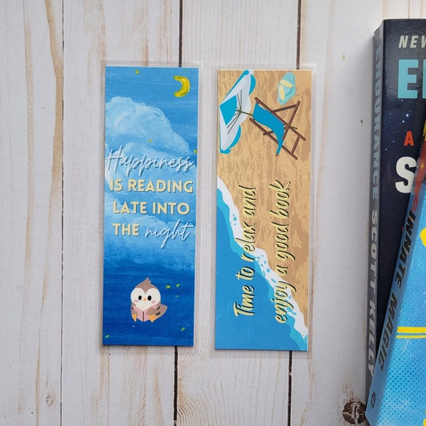 Reading Quote Bookmarks - Laminated - Summer - Beach - Owl - Quote - Night - Animal - Stars - Gift - Reader - Ocean - Relaxing - Moon