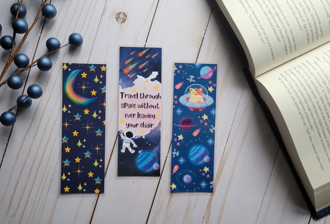 Cute Laminated Space Bookmarks Cats Moon and Stars Astronaut Nasa ...
