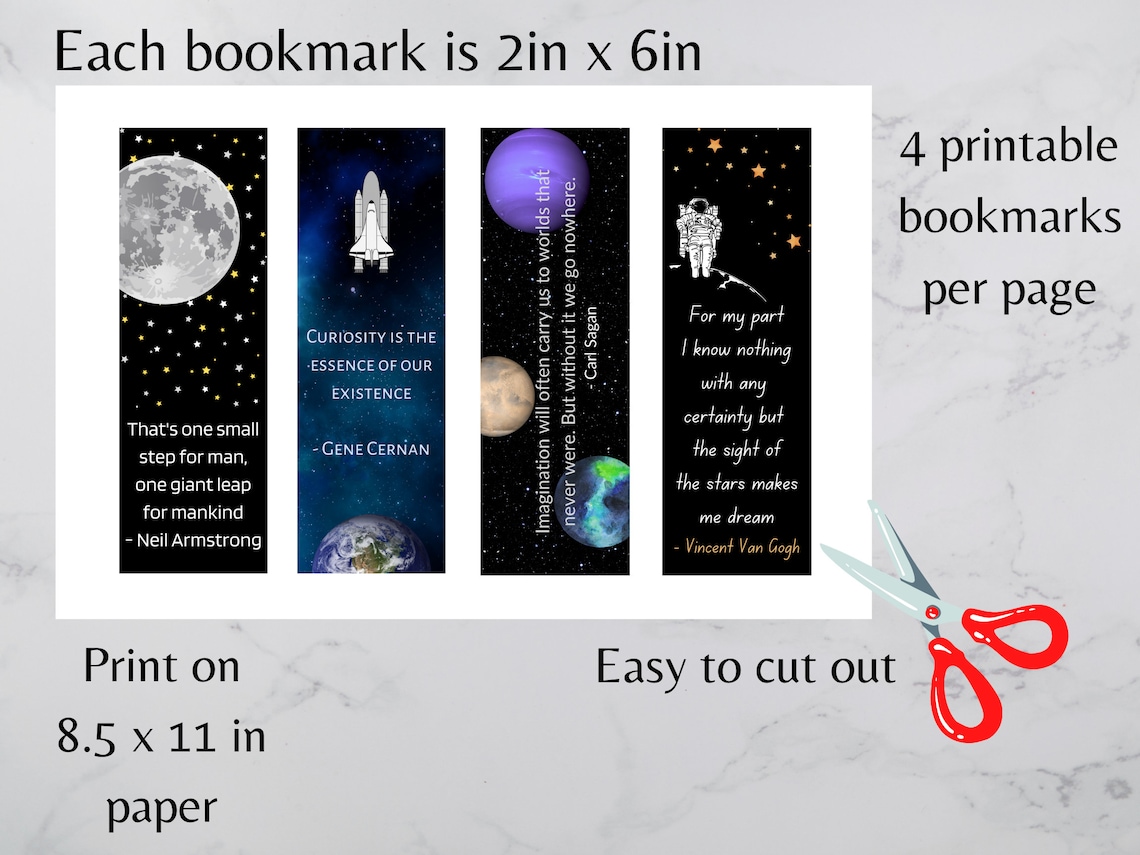 Space Bookmarks Quotes Printable Set of 4 Etsy