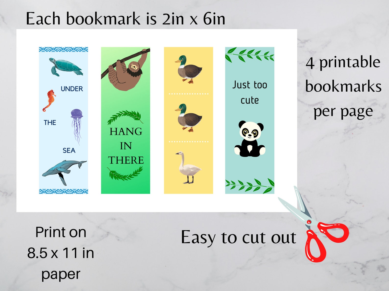 Animal Bookmarks Printable Set of 4 | Etsy
