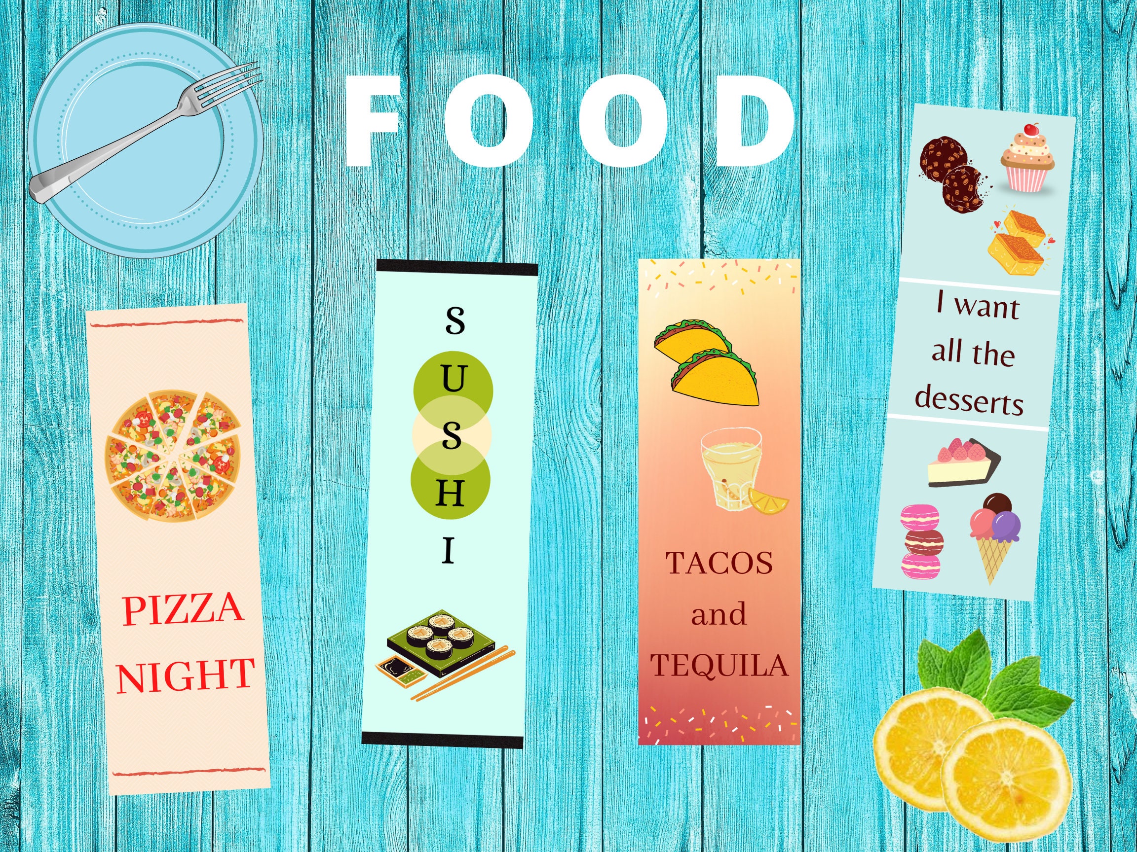 Food Bookmarks Printable Set of 4 | Etsy