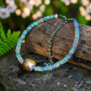 Ethiopian Opal Pearl Bracelet, Handmade Natural Stone Beaded Bangle, Elegant Everyday Gemstone Jewelry, Boho Stacking Bracelet for Women