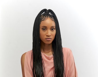 Wow Braids 45,7 cm Million de tresse sans nœuds, 360 perruques tressées en dentelle Full HD sans nœuds perruques tressées avec des cheveux de bébé HD Lace Front Braid Wigs