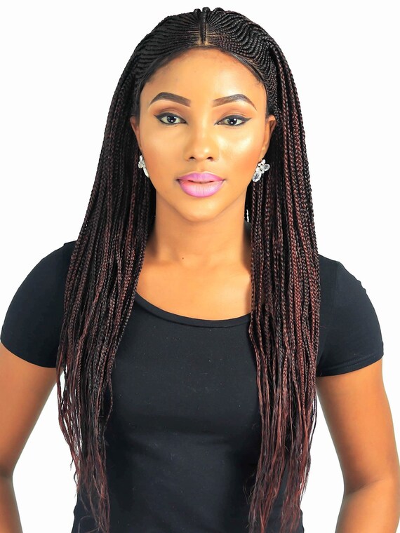 Fulani Cornrow Braided Wig 22 Inches Micro Braids Braided Wig Senegalese Twists Box Braids Faux Locs Ghana Braid Cornrows Braid Wig