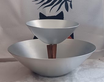 Mirro Medallion two tier aluminum bowl. MCM atomic age style.
