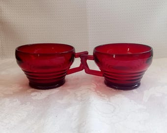Penny Line Ruby glass tea/coffee cups by Paden City