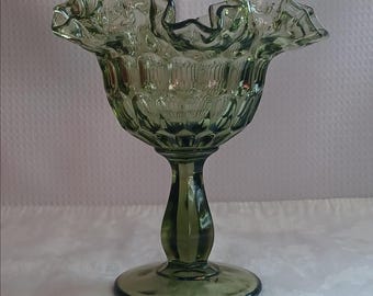 Fenton green glass compote bowl
