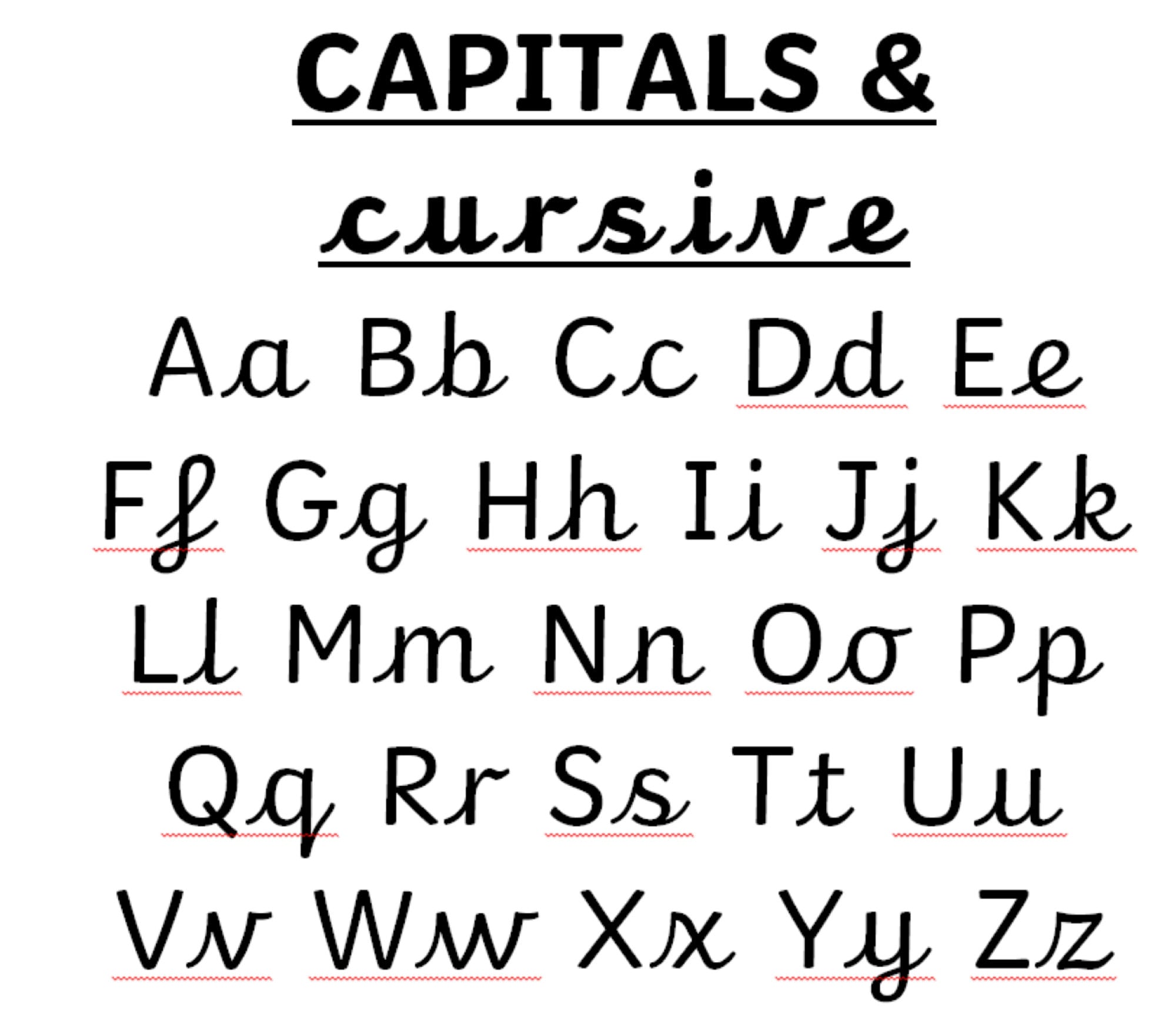 Upper And Lowercase Cursive Alphabet