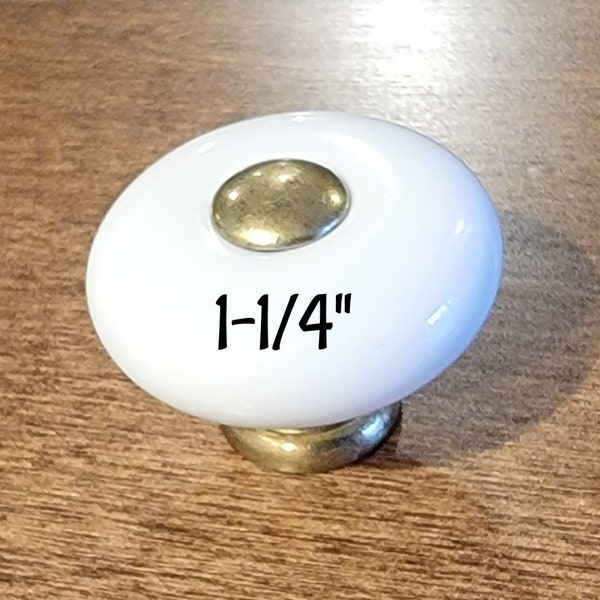 1-1/4" Porcelain  and antique brass Knob - Drawer Knobs Dresser Knob Retro Porcelain Knob White Cabinet Knob Vintage Furniture Hardware