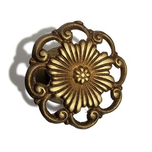 Antiqued Brass Knob - Victorian Style Cast Brass Knob with Stamped brass backplate