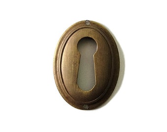 Key Hole Cover - Hepplewhite Antiqued Stamped Brass Vertical Horizontal Keyhole Cover