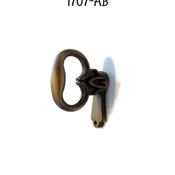Antiqued Brass Key Pull Knob- Cast Brass Mock Key Door Pull