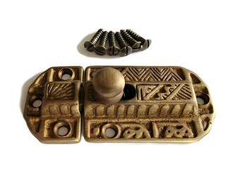 Cabinet Latch Victorian Style Flush Mount CABINET LATCH Antiqued Cast Brass