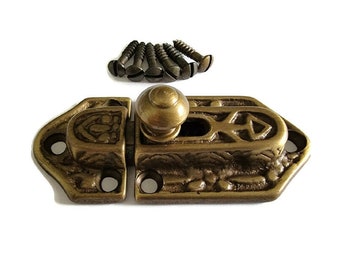 Cabinet Latch Victorian Style Flush Mount CABINET LATCH Antiqued Cast Brass