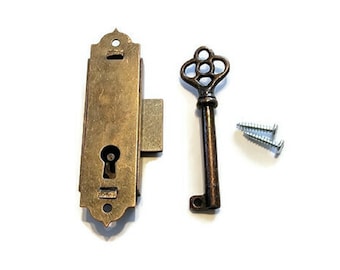 Narrow  FLUSH MOUNT LOCK with Statuary Bronze Finish - Curio Cabinet Lock - Clock